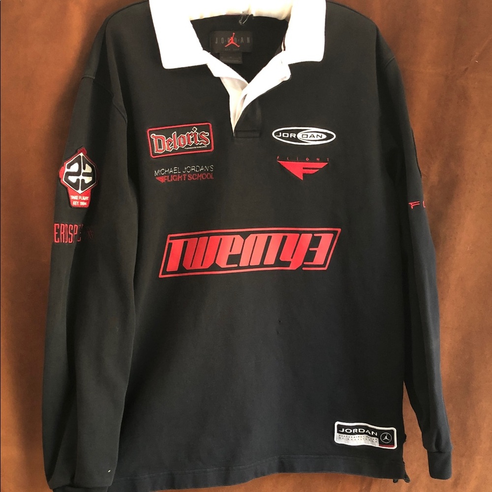 Jordan Black Long-Sleeve Polo with White Collar and Red Logos